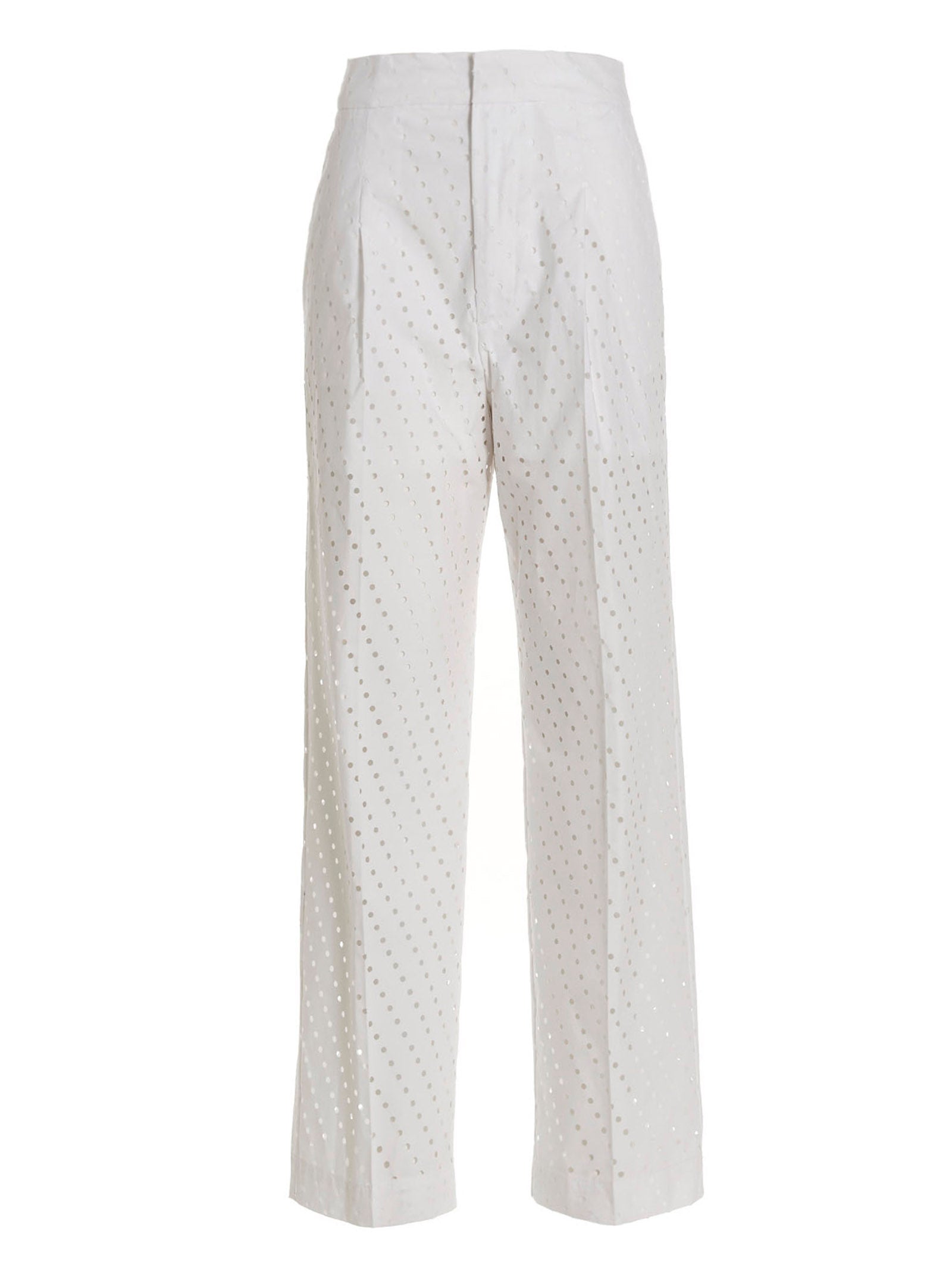 Nude Crystal-Embellished Stretch Trousers — White