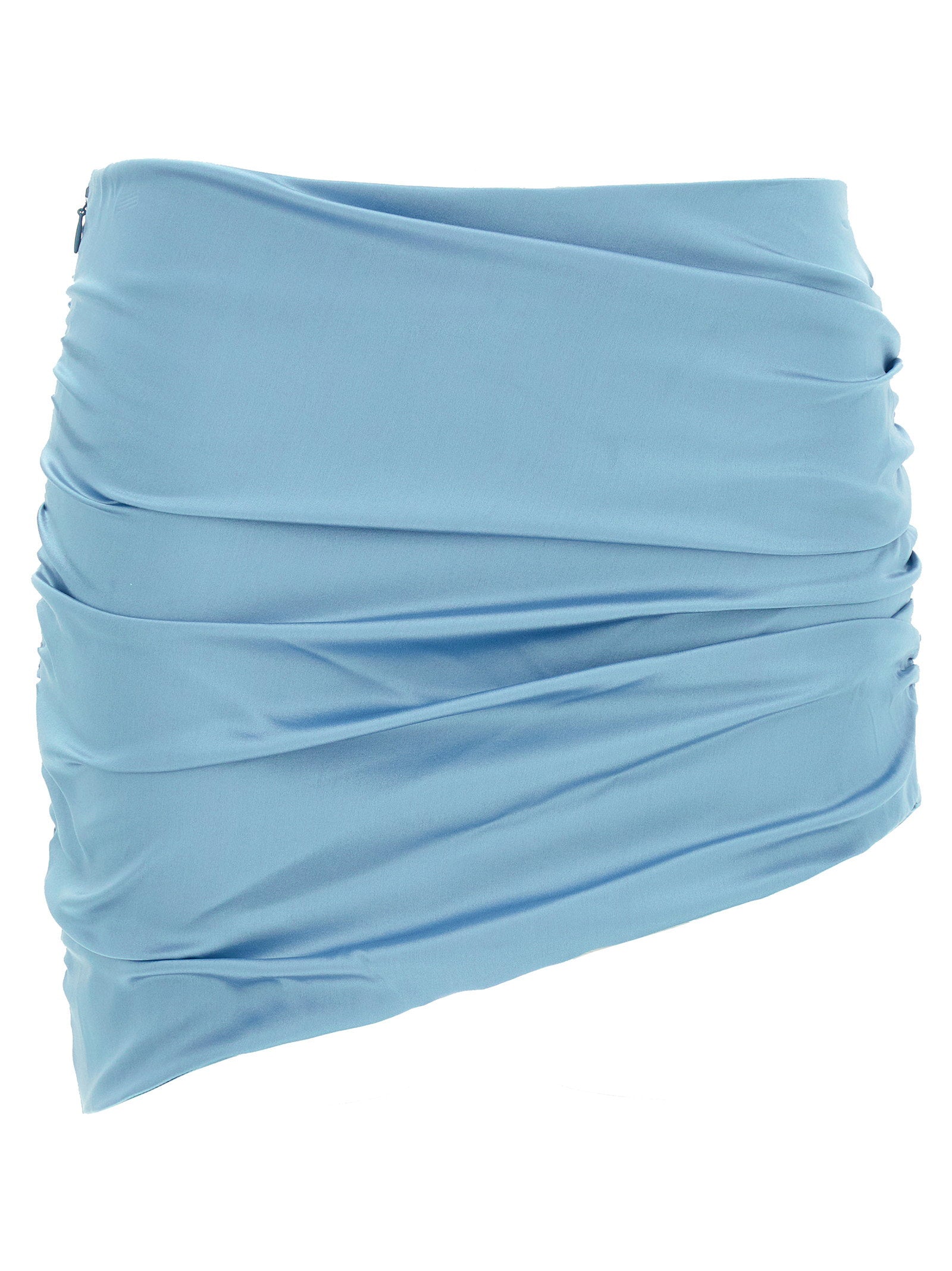 Alessandra Rich Draped Silk Mini Skirt — Light Blue