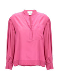 Nude Silk V-Neck Blouse — Pink