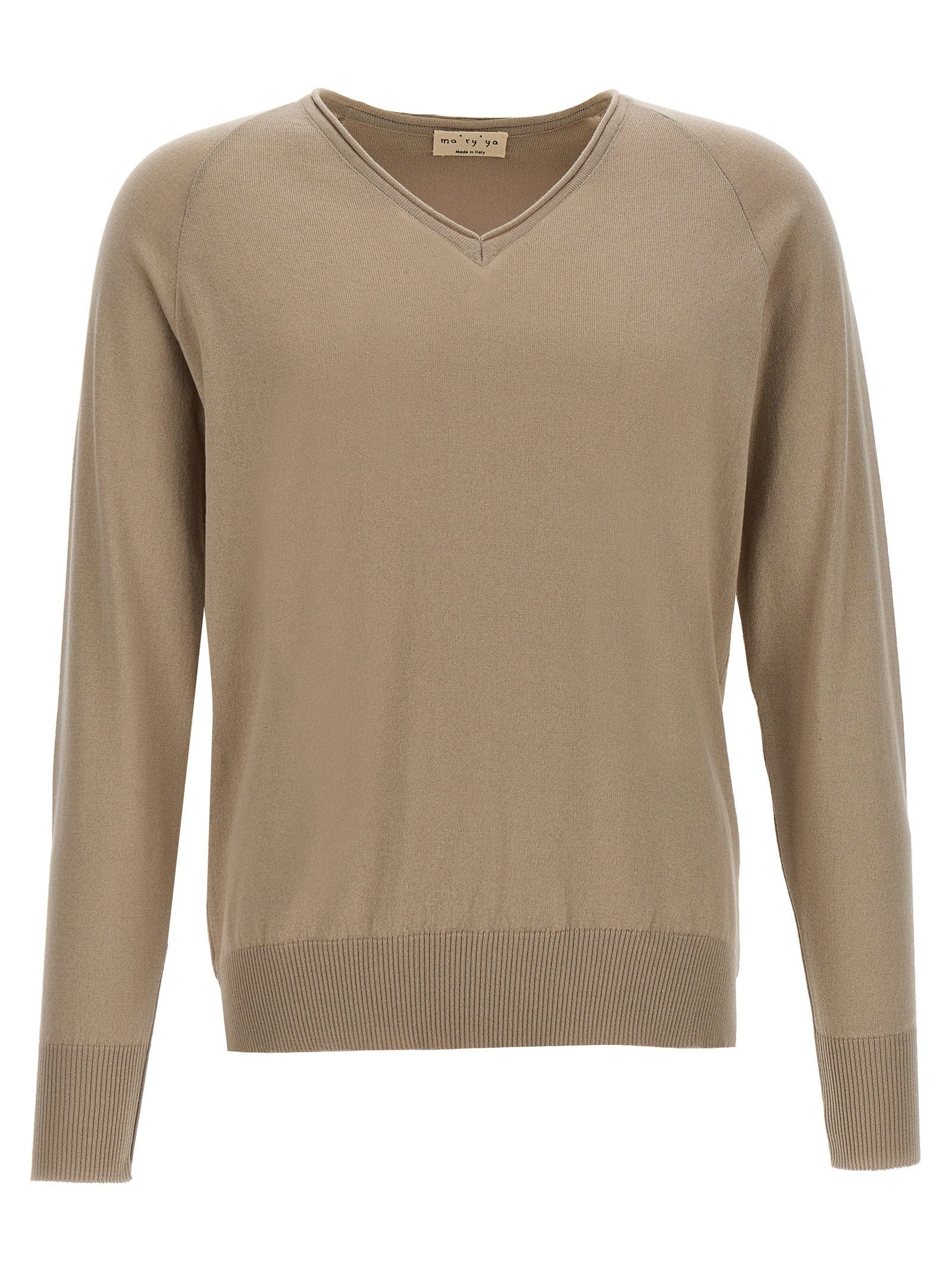 Ma'ry'ya V-Neck Cotton Sweater — Beige