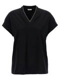 Brunello Cucinelli Monile-Trimmed V-Neck T-shirt — Black