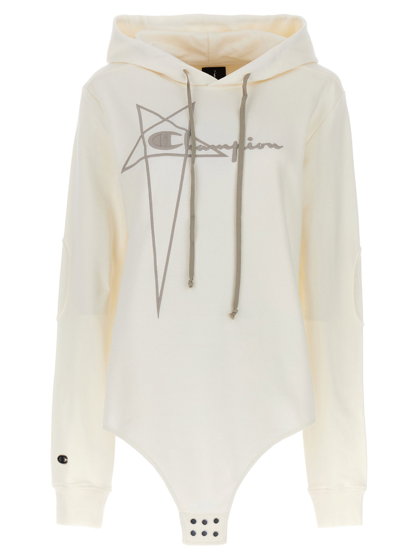 Rick Owens Champion Collaboration Embroidered Hoodie — Cream