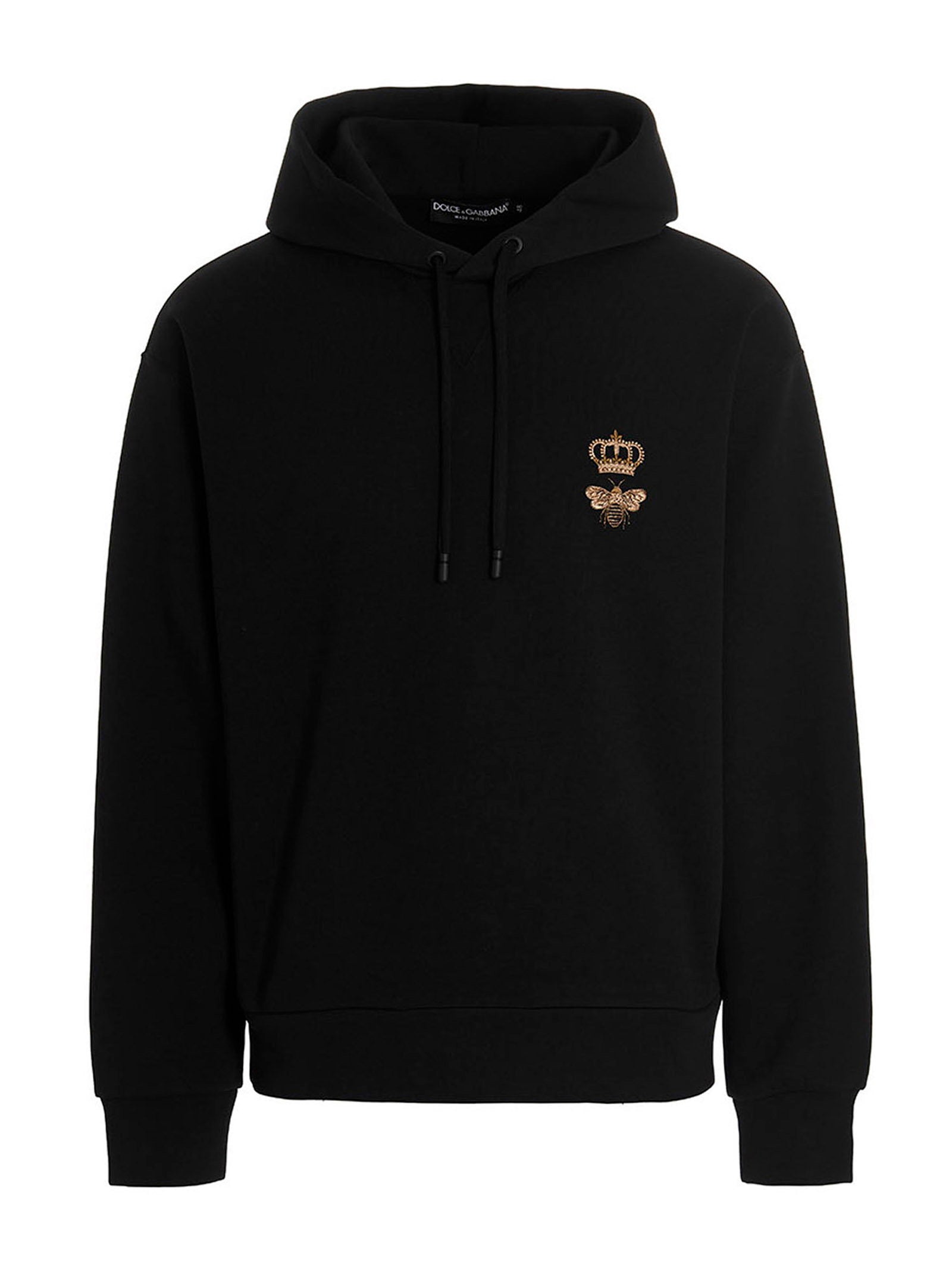 Dolce & Gabbana Logo-Embroidered Cotton Hoodie — Black
