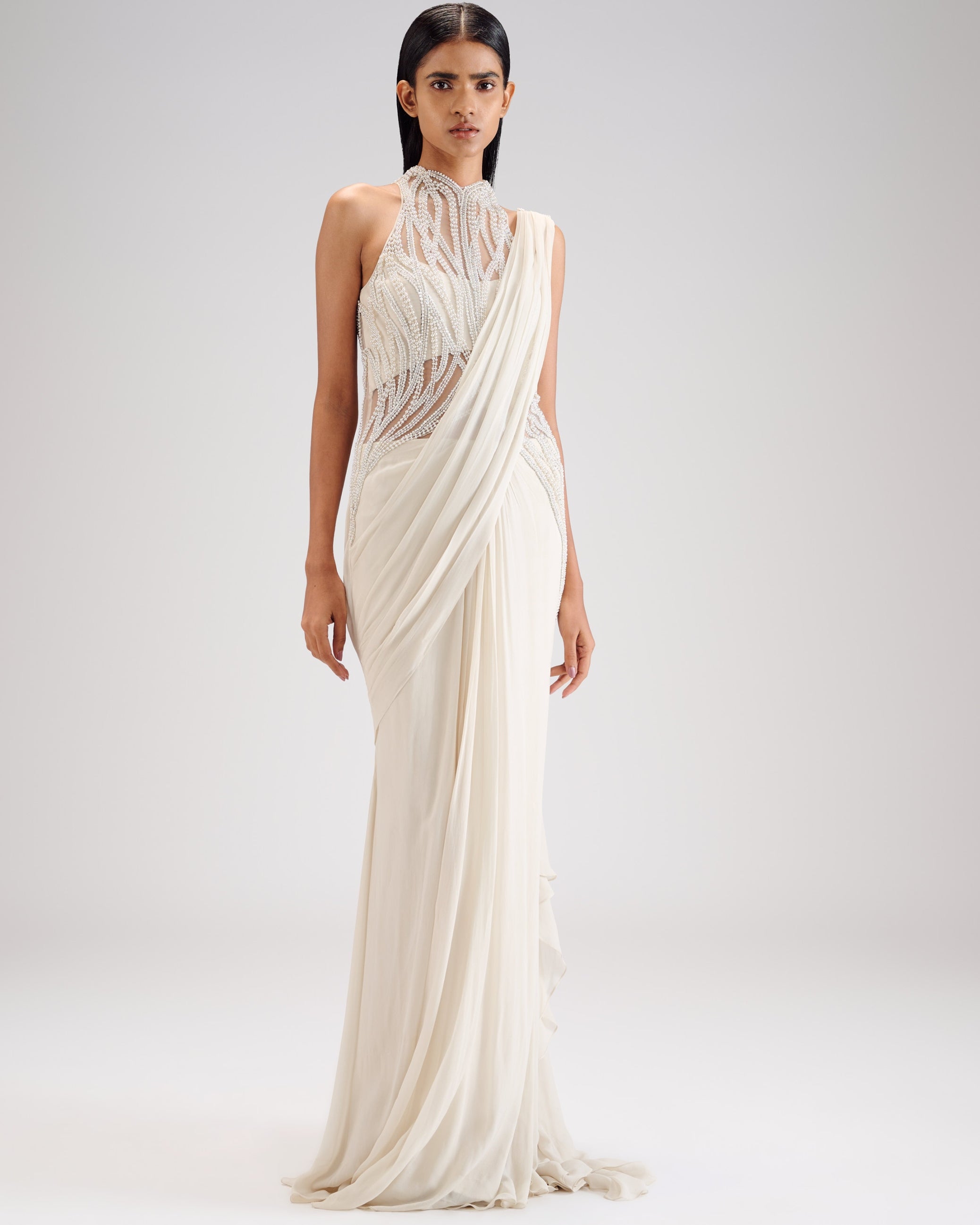 The Anatomical Pearl Sari Gown By KYNAH, Luxury Indian Fashion & Bridal Wear