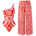 Printed One Shoulder Tummy Control Swimsuit and Wide Leg Cover Up Pants Set