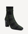 AmberGlow Square Toe Heeled Ankle Boot - Green Plaid / US 9.5 | EU 41 | UK 7.5