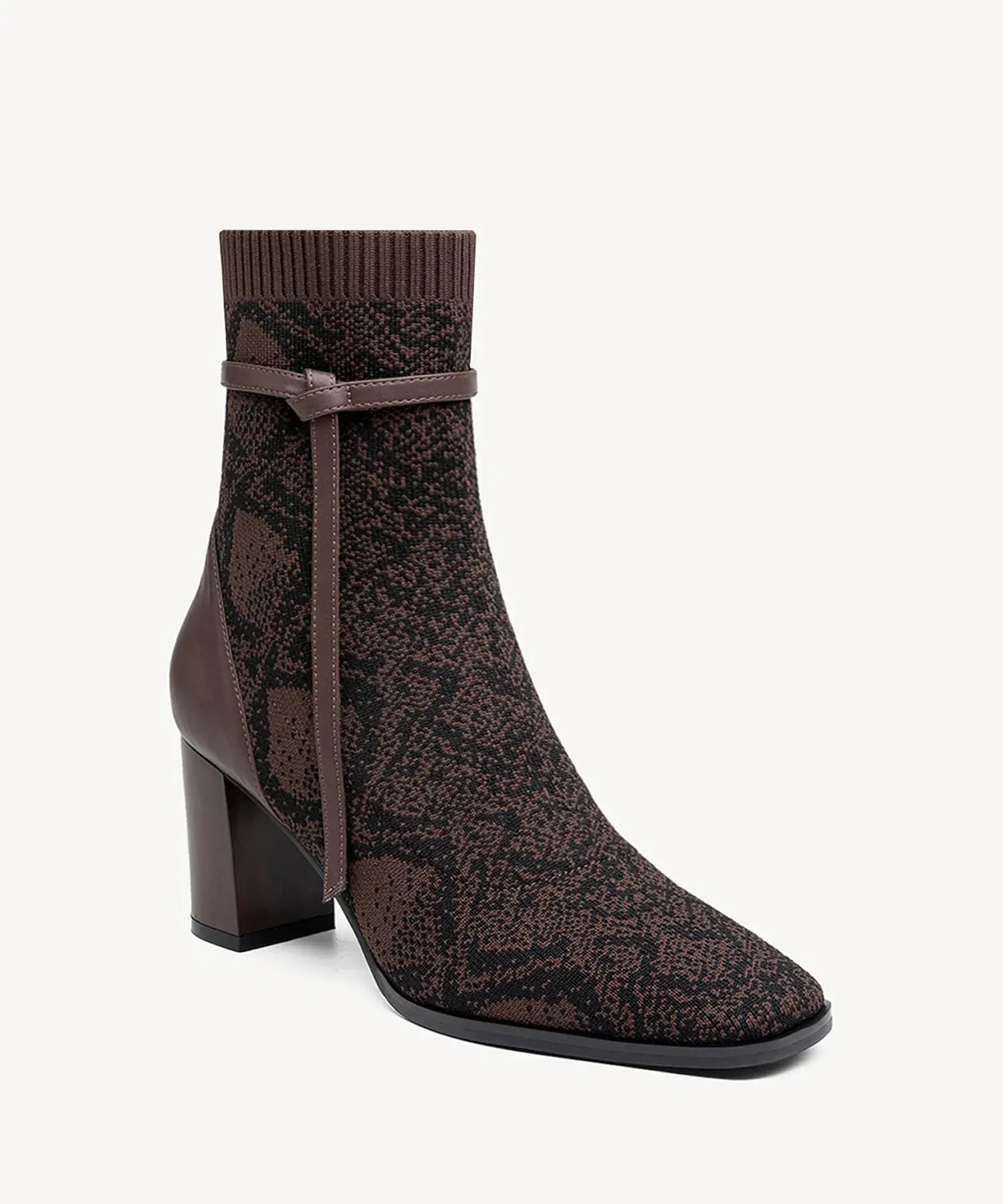 AmberGlow Square Toe Heeled Ankle Boot - Brown Snake Print / US 6.5 | EU 37 | UK 4.5