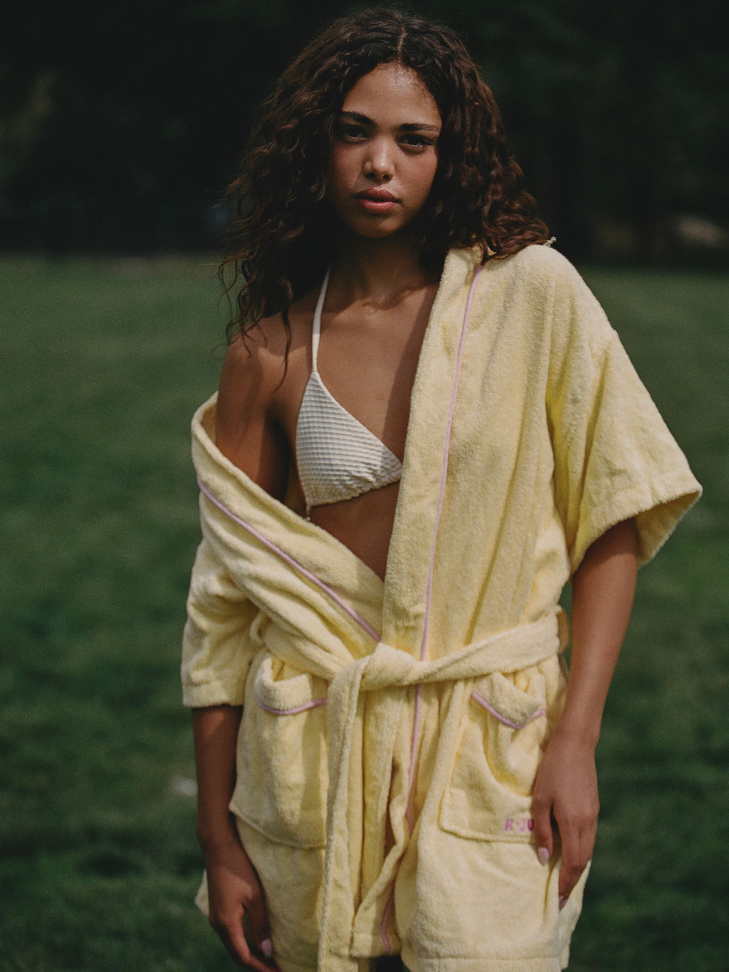 K. Juliet Robe - Yellow with Pink Piping