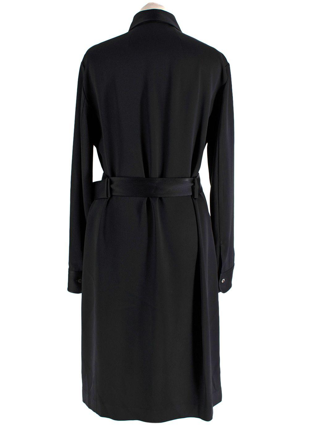 The Row Belted Black Satin Shirt Dress