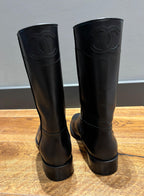 Chanel Black Leather CC Boots
