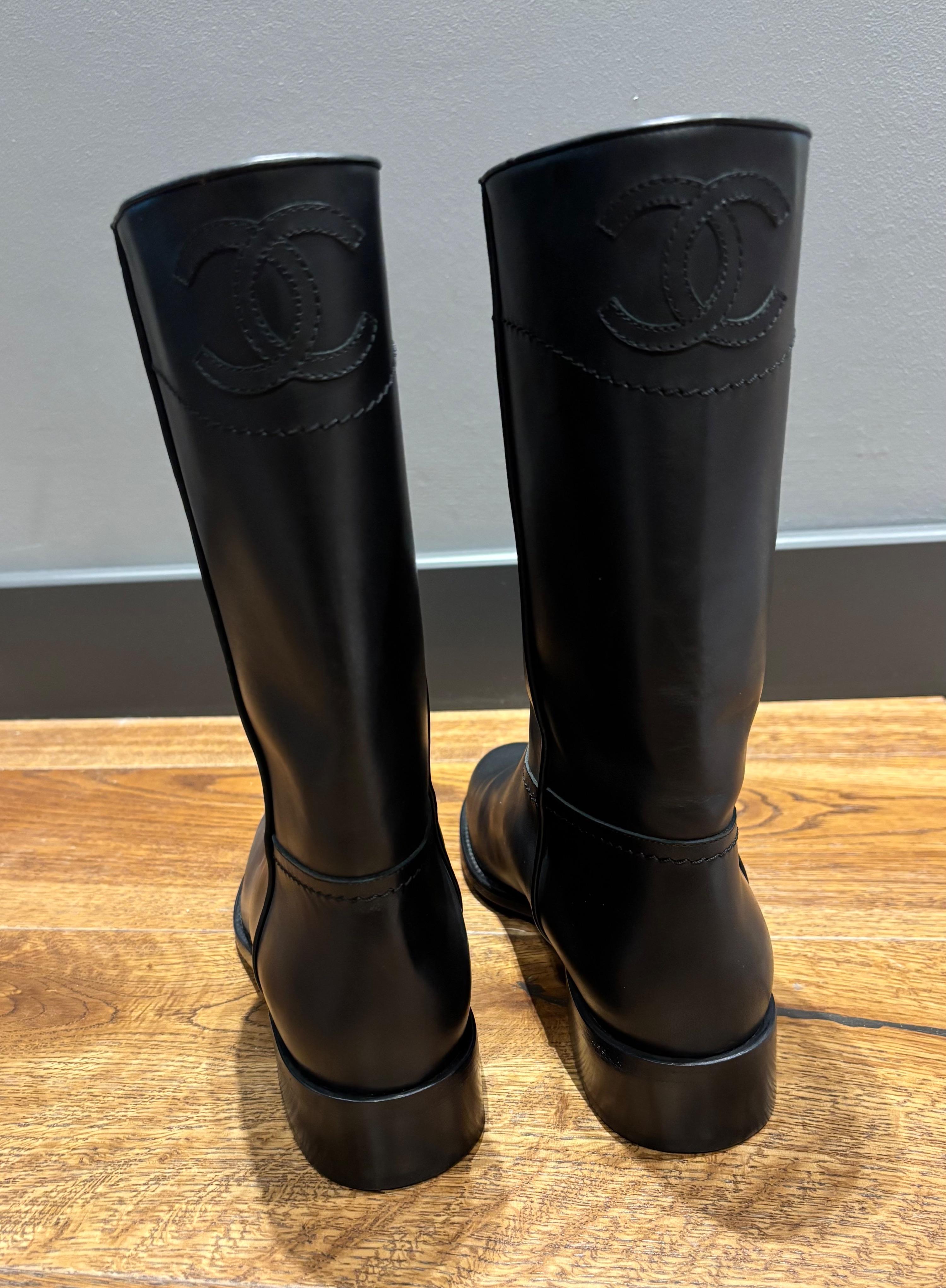 Chanel Black Leather CC Boots
