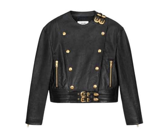 Celine Black Leather Buckle Detail Jacket