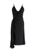 Prada Black Ruched Laced Hem Midi Dress