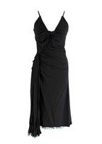 Prada Black Ruched Laced Hem Midi Dress