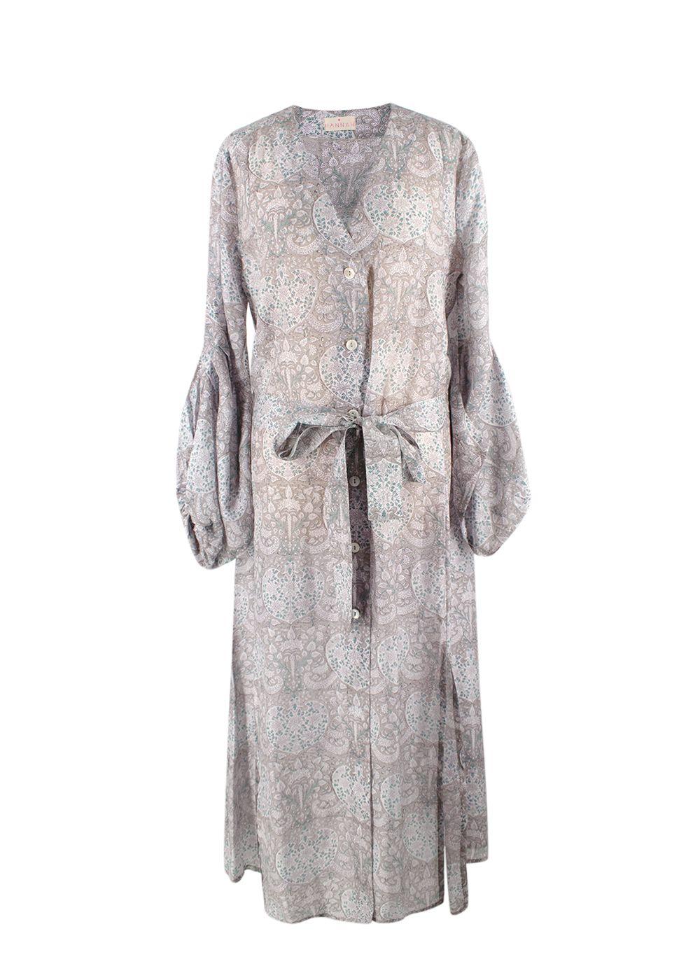 Hannah Grey Floral Belted Silk Dress
