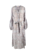 Hannah Grey Floral Belted Silk Dress