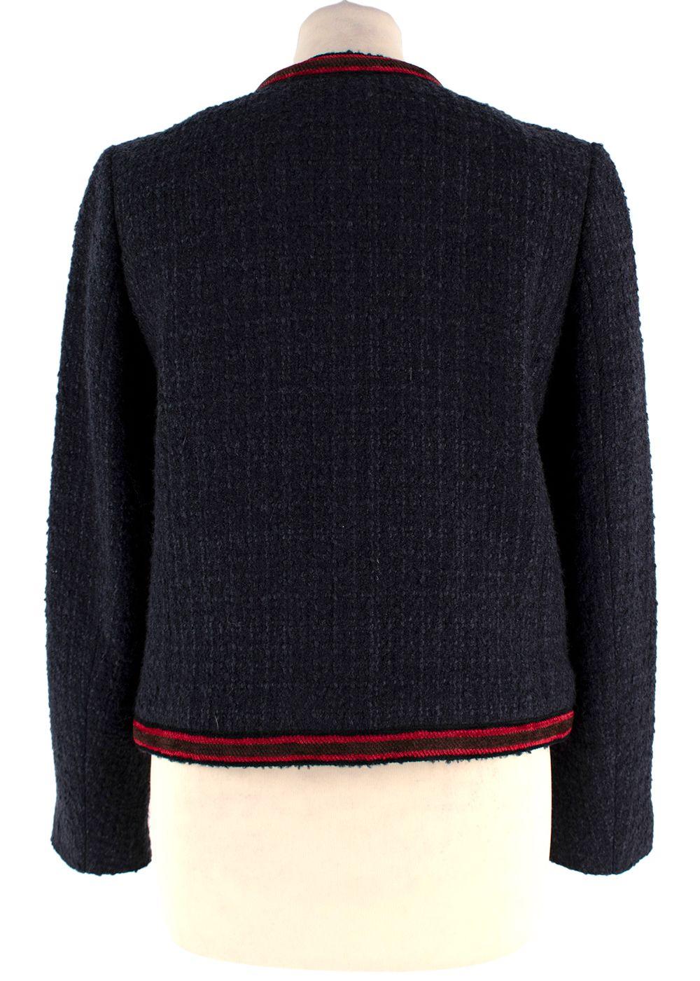 Claudie Pierlot Navy Contrast Trim Tweed Jacket