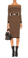 Fendi Bardot Monogram Midi Dress