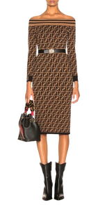 Fendi Bardot Monogram Midi Dress