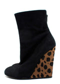 Giuseppe Zanotti Black Suede Wedge Ankle Boots Leopard Print Heel