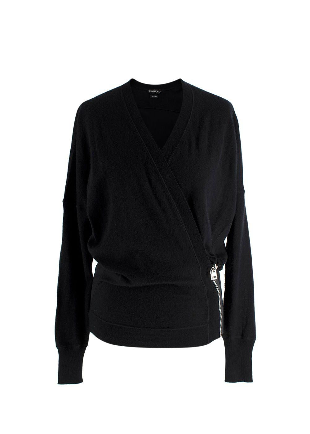 Tom Ford Black Contrasting Panel Silver Zip Cardigan