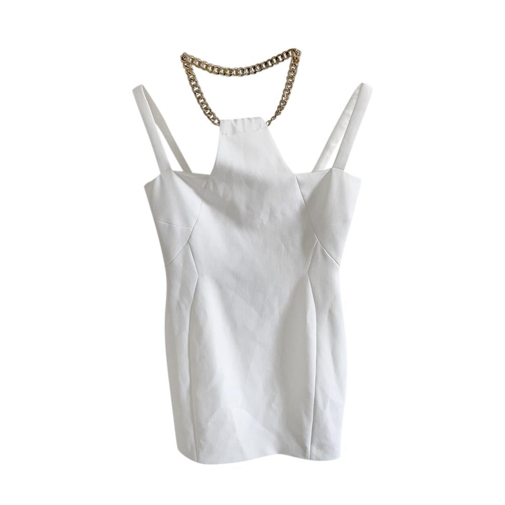 Versace Collection Chain Halter White MIni Dress