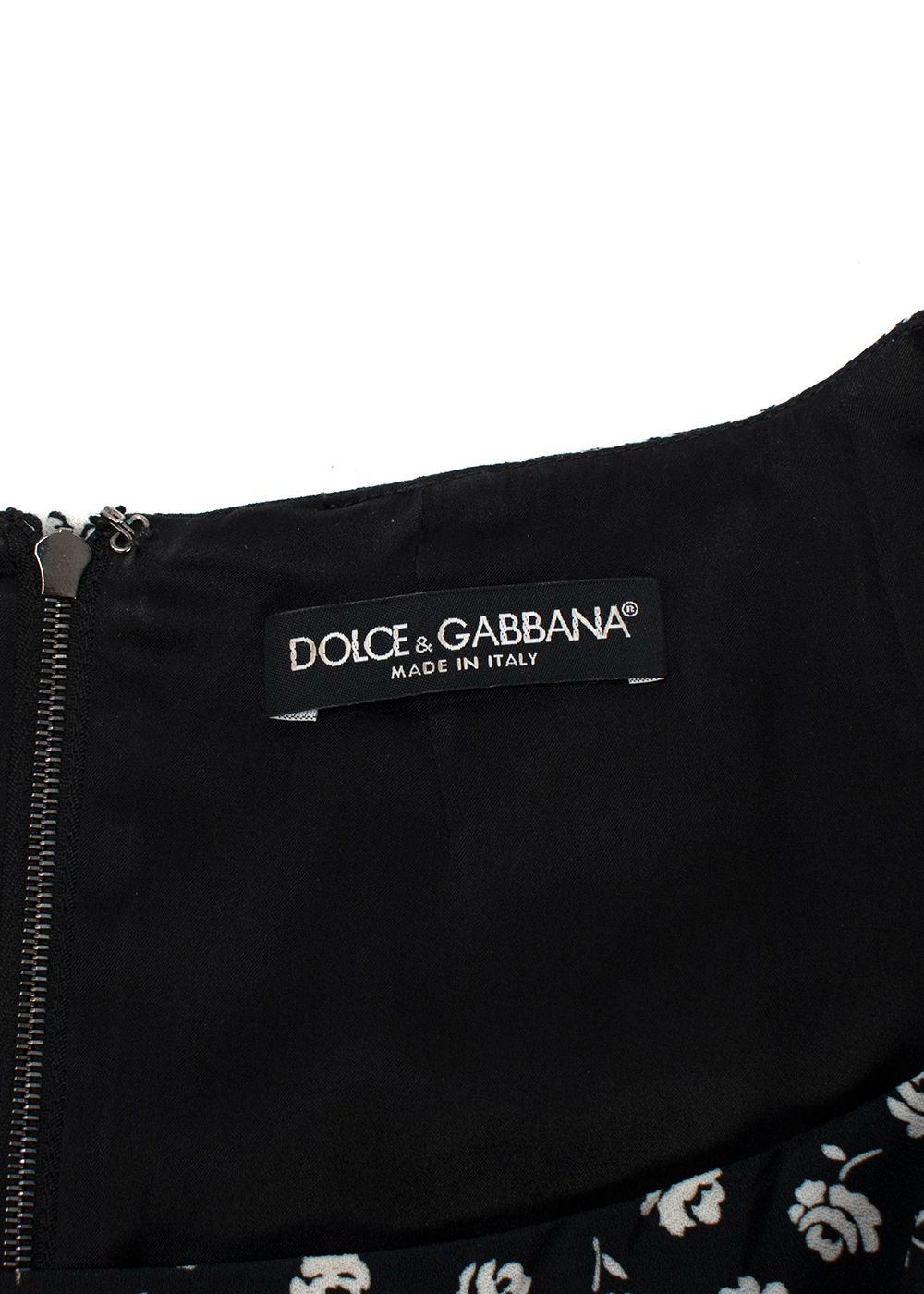 Dolce & Gabbana Black Floral Print Crepe Midi Dress
