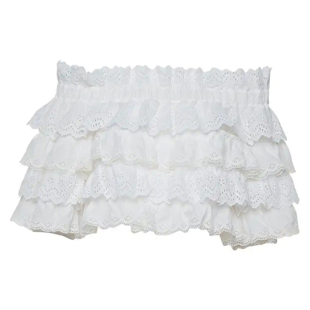 White cotton Broderie Anglaise ruffled crop top
