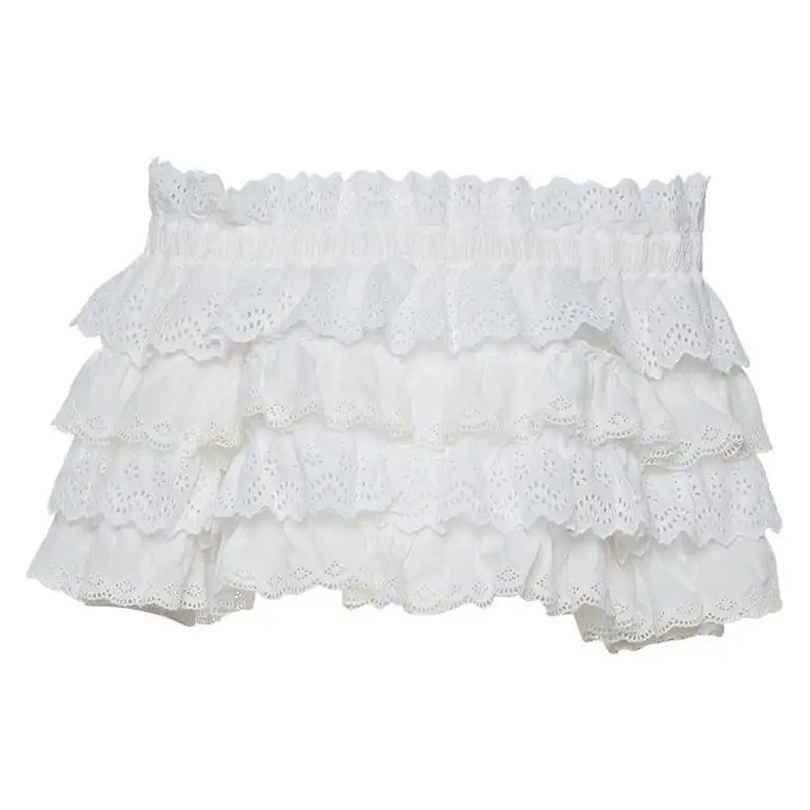 White cotton Broderie Anglaise ruffled crop top
