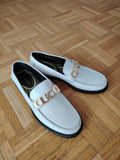 White Leather Logo Plate Loafers