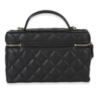 Chanel Black Quilted Caviar Top Handle Slim Vanity With Chain