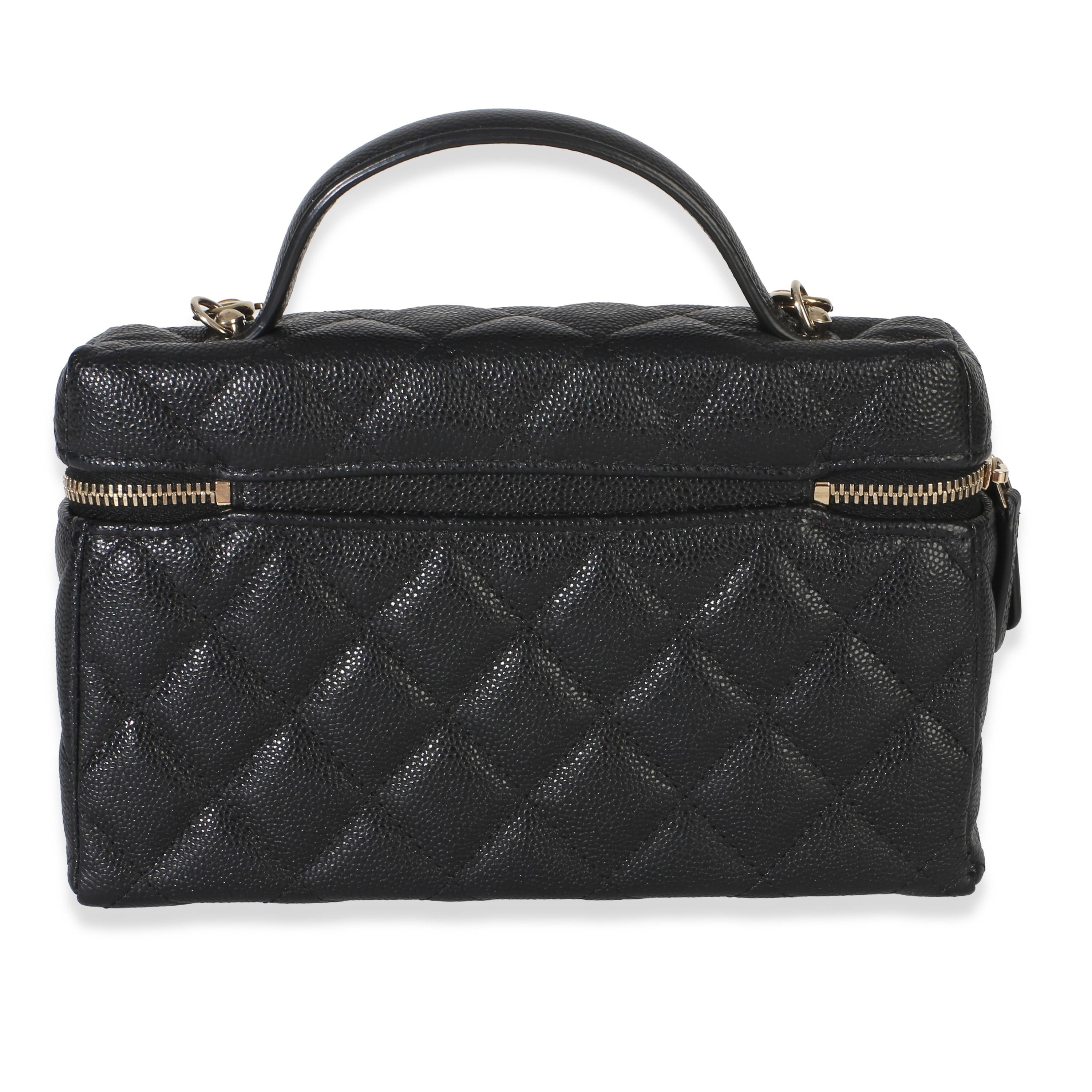 Chanel Black Quilted Caviar Top Handle Slim Vanity With Chain