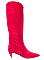 Red Suede Kitten Heel Boots