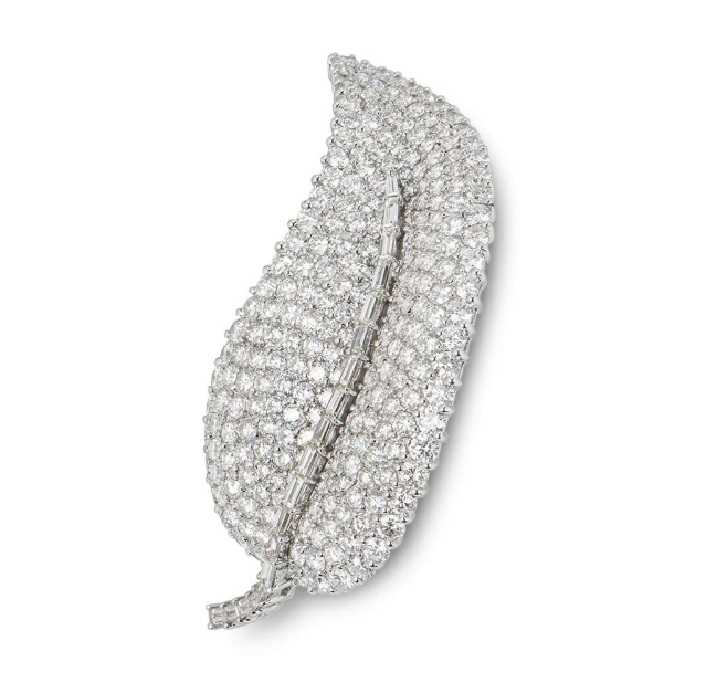 Bespoke 18ct White Gold Diamond Leaf Brooch