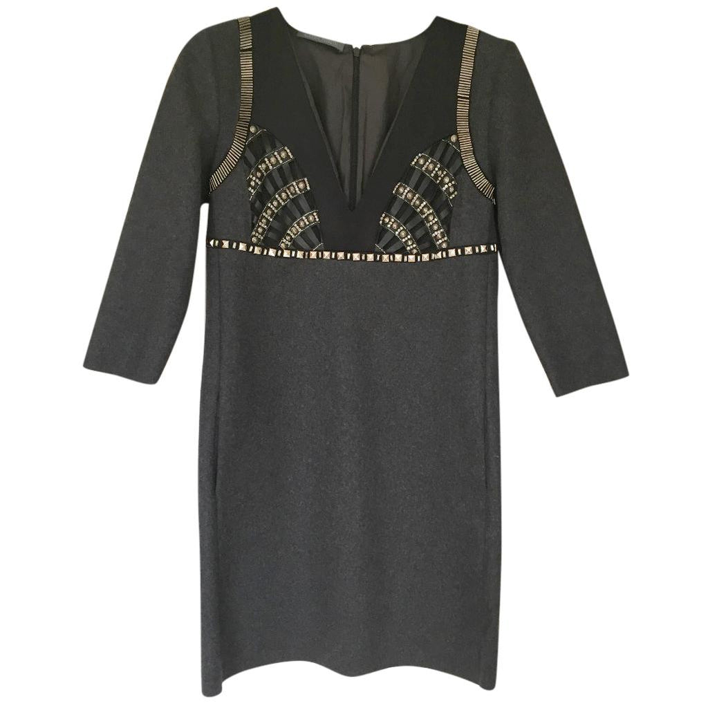 Alberta Ferretti Grey Embellished Silk Dress