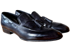 Black Leather Apron Tassel Loafers
