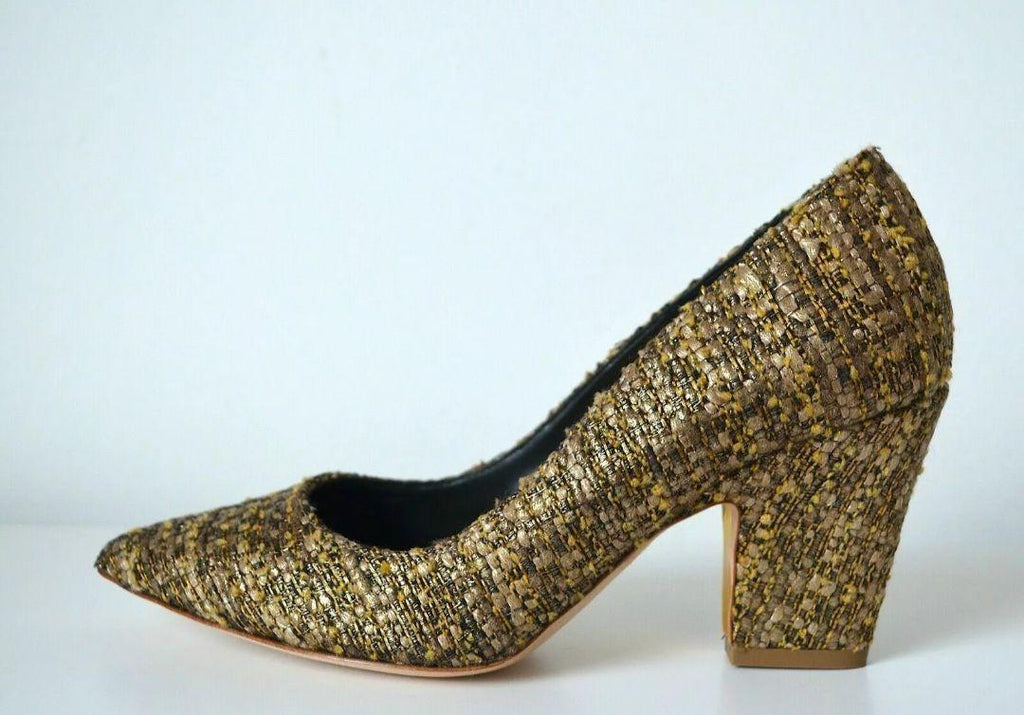 Rupert Sanderson Gold Tweed Heels