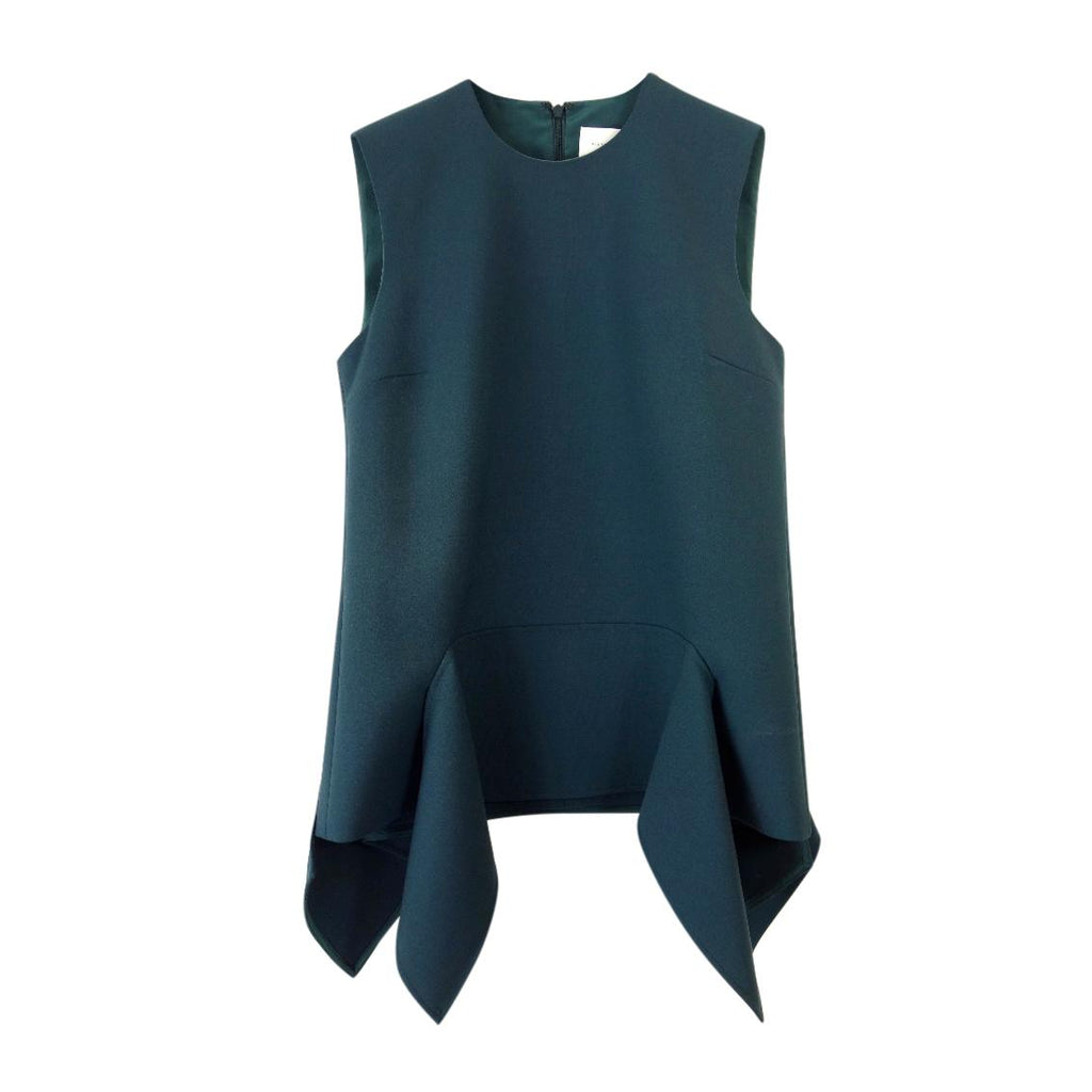 Victoria Victoria Beckham Green Stretch Crepe Flared Sleeveless Top