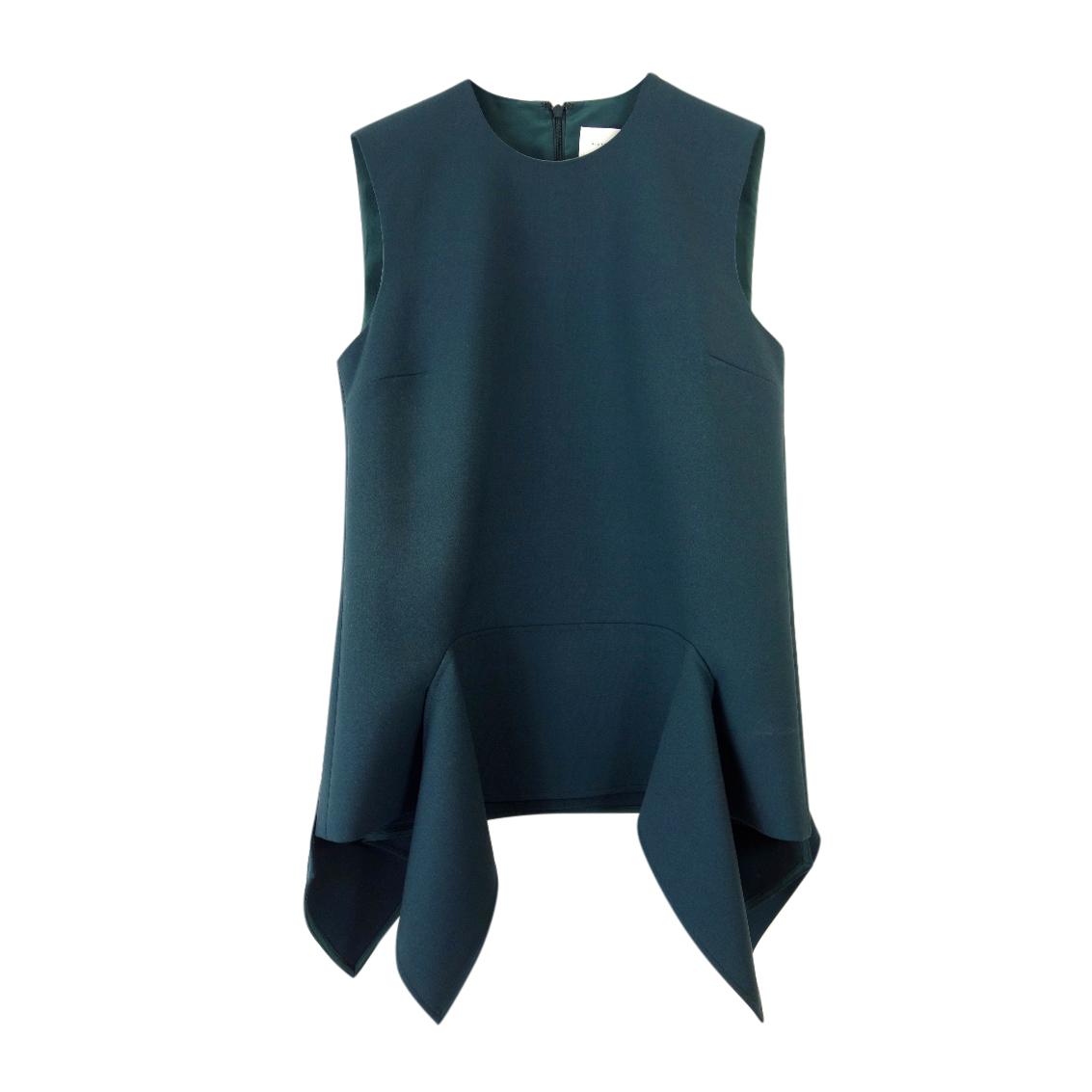 Victoria Victoria Beckham Green Stretch Crepe Flared Sleeveless Top