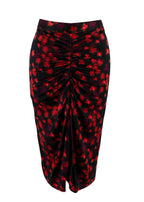Givenchy Red and Black Floral Ruched Fitted Skirt