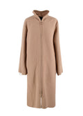 Bevza Camel Longline Wool Coat with Zipper Detail