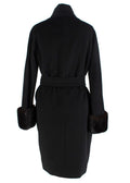 MaxMara Black Camel Hair Wrap Coat with Fur Cuffs