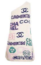 Chanel One Shoulder Knitted Logo Mini Dress