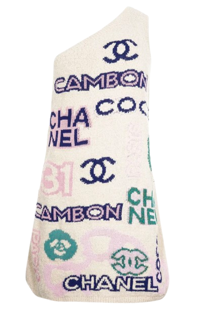 Chanel One Shoulder Knitted Logo Mini Dress