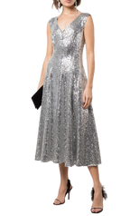 Norma Kamali Silver Sequin Overlapping Grace Dress