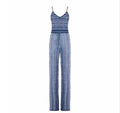 Blue Knit Jumpsuit With Chain Strap Detail
