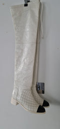 Chanel White Knee High Leather Boots