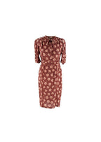 Terracotta Silk Crepe de Chine Floral Tea Dress