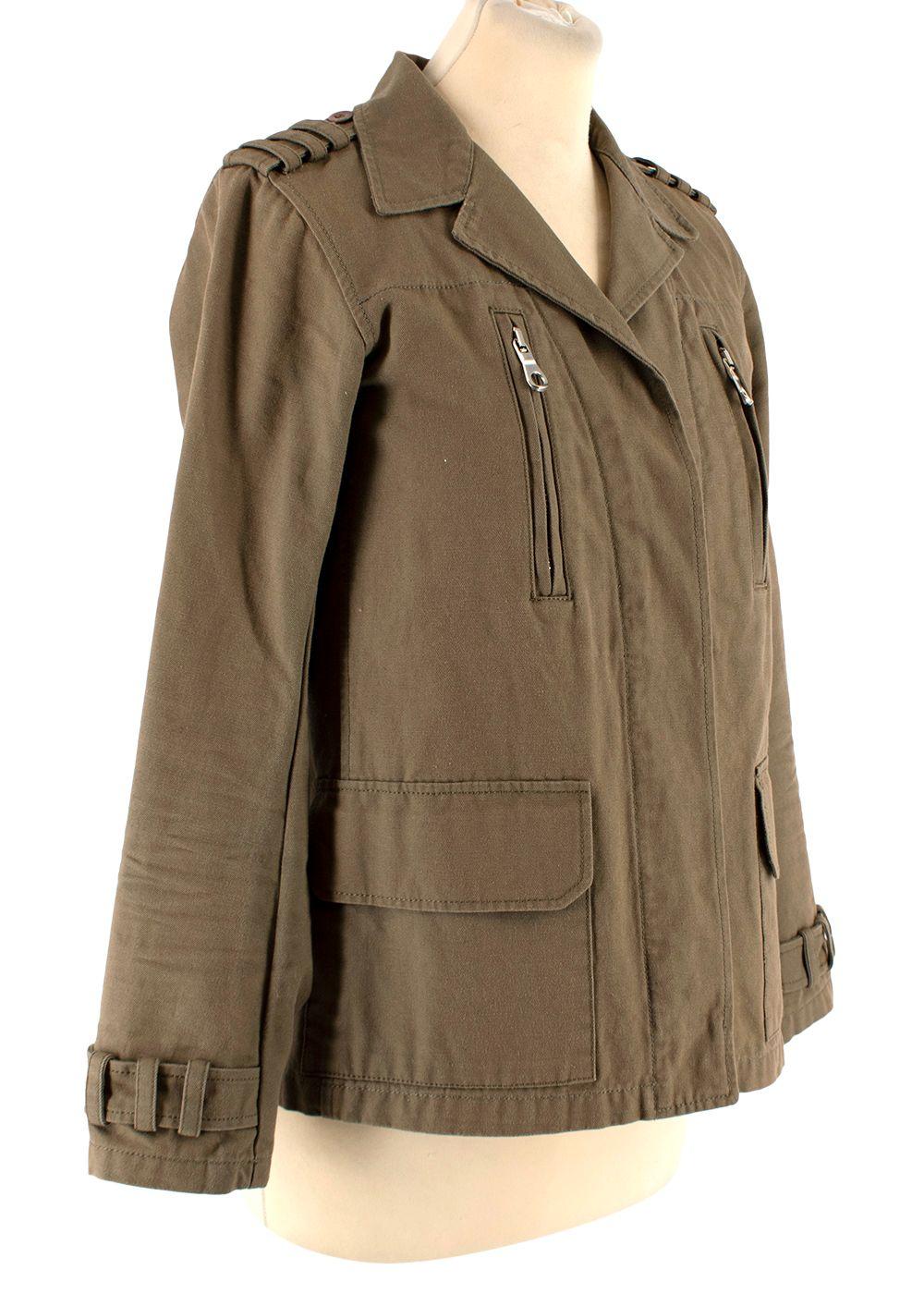 Balmain Khaki Embellished Cotton Military Jacket