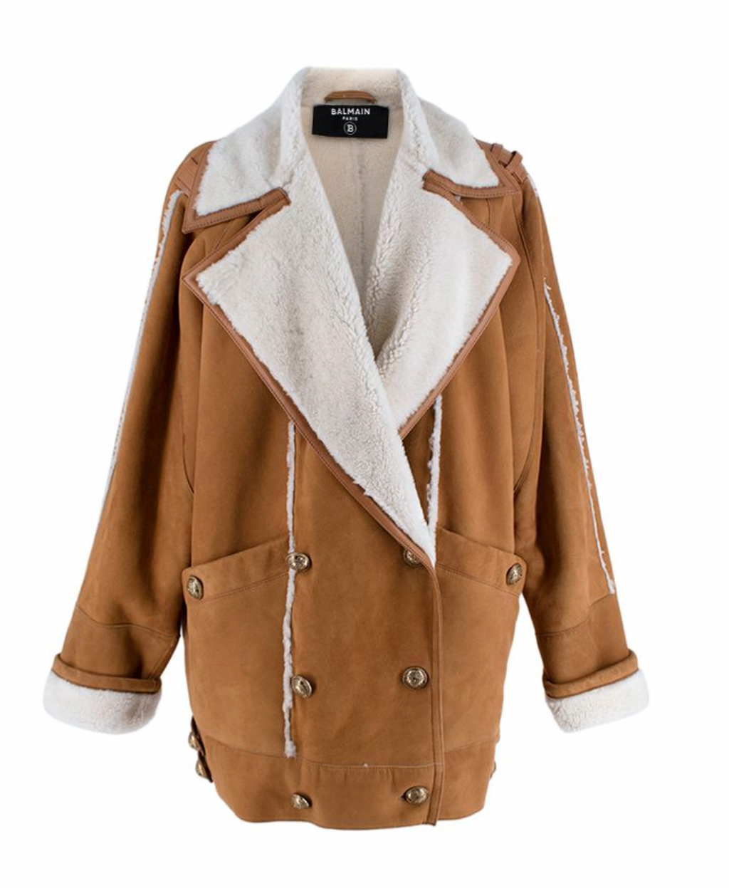 Balmain Oversize Shearling and Suede Coat